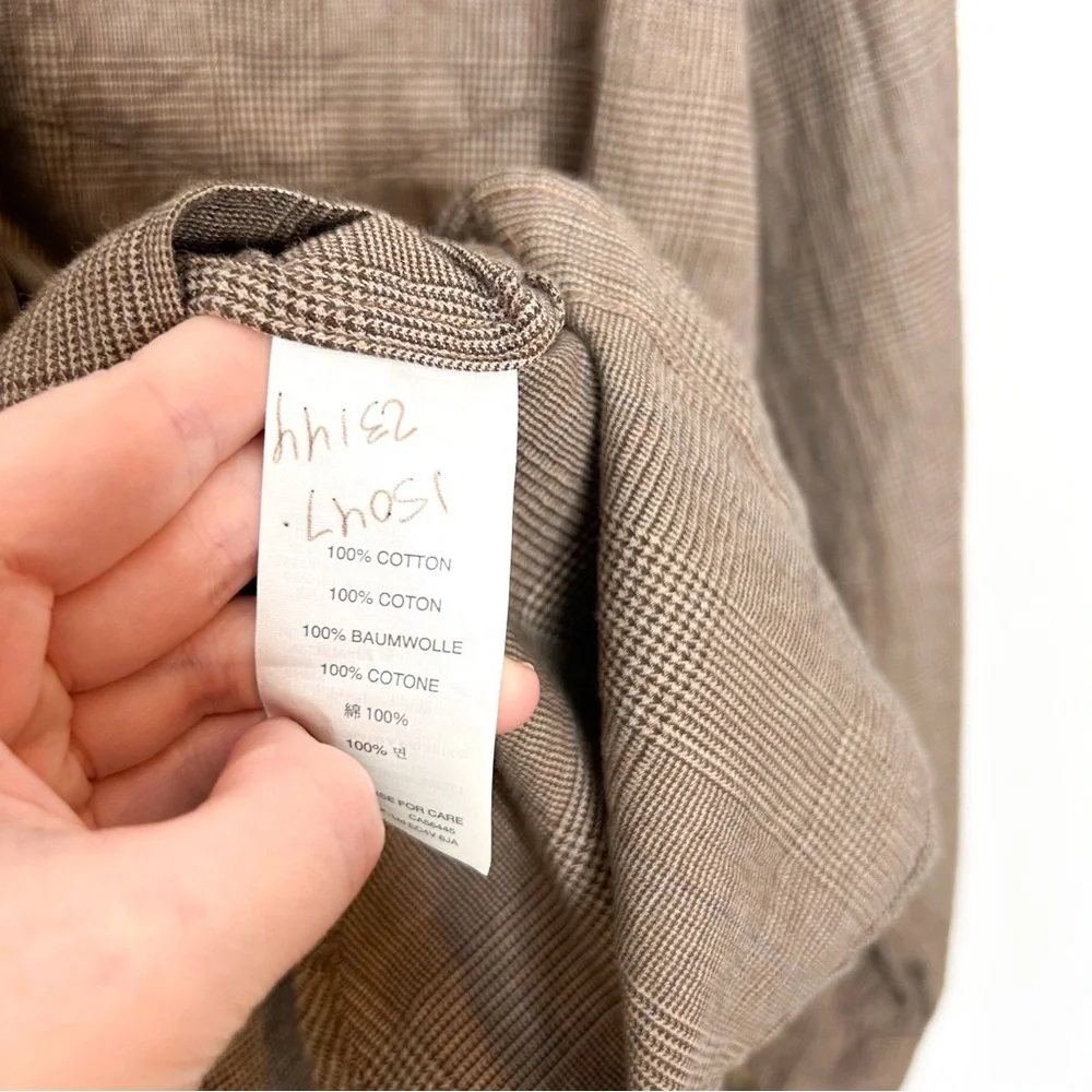 J. Crew Mens Classic Long Sleeve Button Front Shirt Neutral Brown Plaid Cotton L
